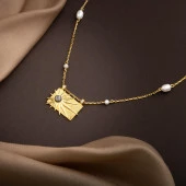 Ay Taşı Taşlı İnci Doğal Taş Gümüş Tasarım Kolye - 54cm - 4