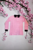 Polo Yaka Tişört uzun kol Siyah çizgi yaka Pembe Okul Tişört/t-shirt - 1
