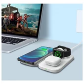 Coofbe Katlanabilir 3İN1 Masaüstü Telefon Şarj Standı Kulaklık Saat İphone Şarj İphone 12 13 14 Pro Max Şarj - 7