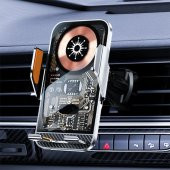 Coofbe Super Şarj 15W Otomatik Açılıp Kapanan Kablosuz Araç Şarjı Araç Telefon Tutucu Titremez Şeffaf - 1