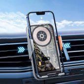 Coofbe Super Şarj 15W Otomatik Açılıp Kapanan Kablosuz Araç Şarjı Araç Telefon Tutucu Titremez Şeffaf - 3