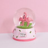 Sevimli Flamingolar Işıklı Kar Küresi / Pembe 65sz - 1