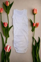 Bebek Basic Ribana Bisiklet Yaka Fitilli 3lü Atlet Body -KREM - 1
