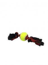 Köpek İçin Tenis Toplu İp Oyuncağı Kırmızı Siyah 28 Cm - 1