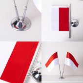 Endonezya 2li Masa Bayrağı Saten Kumaş Dijital Baskı 15x22,5 cm thumbnail 2