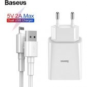 Baseus Speed Mini Dual USB Çıkışlı 10.5W Hızlı Şarj Cihazı + Lightning Şarj Kablosu TZCCFS-R02 thumbnail 2
