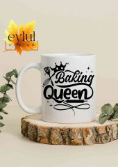 Mutfak Temalı Baking Queen Yazılı Özel Tasarım Baskılı Kupa Bardak Hediye Çay-Kahve Bardağı - 1