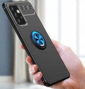 Samsung Galaxy A52 Kılıf Zore Ravel Yüzüklü Silikon Kapak  Siyah-Mavi - 1