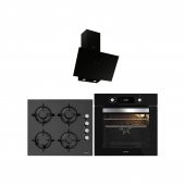 Silverline Siyah Cam Ankastre Set 3481 Flam Davlumbaz - CS5349B01 Ocak - BO65E4B01 Fırın - 1