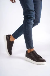 BA0311 İçi Dışı Hakiki Deri Kapitone Desenli Bağcıklı Kahverengi Klasik Erkek Ayakkabısı thumbnail 3