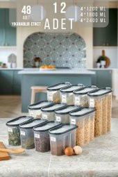 King Mop 12li Sızdırmaz Kapaklı Erzak Saklama Kabı Seti 4 x ( 1200 Ml, 1700 Ml, 2400 Ml ) KMMSK-01 - 1