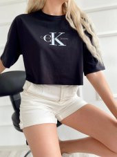 Kadın Oversize Crop Tişört Siyah - 2