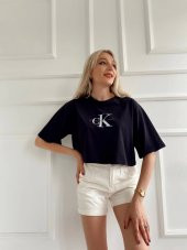Kadın Oversize Crop Tişört Siyah - 3