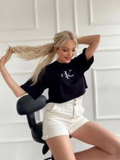 Kadın Oversize Crop Tişört Siyah - 5