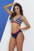 Ruko Maio 2327-1 Kadın Çizgili Geniş Üçgen Omuzdan Askılı Kemerli Bikini - 1