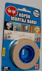 Vege Çift Taraflı Köpük Montaj Bandı (İç Ortam) 19mm x 1.5mt - 2