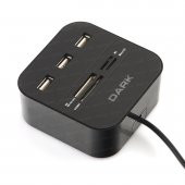 DARK DK-AC-UCR202 USB 2.0 Multi Kart Okuyucu + 3 x USB 2.0 HUB Siyah - 1