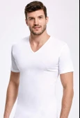 Erkek V Yaka Kısa Kollu Atlet Beyaz - 1