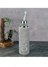 Tohana H2O Peluş Kılıflı Cam Matara 600 ml Gri H2O88607 - 1