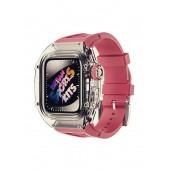 Apple Watch Uyumlu 45mm Rugged Şeffaf Kasa Profesyonel Koruyucu ve Silikon Kordon Gül Kurusu - 1
