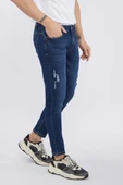 Erkek Lacivert Bilek Boy Yırtık Skinny Fit Jean Pantolon - 3