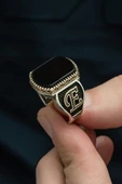 Oniks Taşlı Harfli 925 Gümüş Erkek Yüzük thumbnail 8