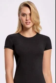 Likralı Yuvarlak Yaka Kadın T-shirt  10 Adet Siyah - 2