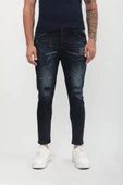 Erkek Skinny Ripped Patch Detaylı Jean Lacivert thumbnail 7