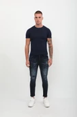 Erkek Skinny Ripped Patch Detaylı Jean Lacivert thumbnail 5