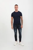 Erkek Skinny Ripped Patch Detaylı Jean Lacivert thumbnail 3