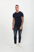 Erkek Skinny Ripped Patch Detaylı Jean Lacivert thumbnail 2