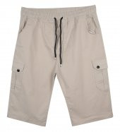 Kargo Cepli Büyük Beden Gabardin Şort Taş - 1