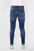 Erkek Skinny Ripped Patch Detaylı Jean Koyu Mavi - 4