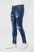 Erkek Skinny Fit  Destroy Koyu Mavi thumbnail 4