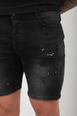 Erkek Yama Detaylı Jean Şort Antrasit - 6