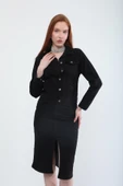 Kadın Cep Detaylı Slim Fit Jean Ceket Siyah - 4
