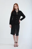 Kadın Cep Detaylı Slim Fit Jean Ceket Siyah - 6