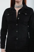 Kadın Cep Detaylı Slim Fit Jean Ceket Siyah - 8