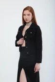 Kadın Cep Detaylı Slim Fit Jean Ceket Siyah - 1