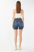 Kadın Paçası Kesik Jean Şort Koyu Mavi - 5