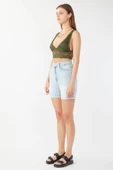 Kadın Paçası Kesik Jean Şort Açık Mavi - 5