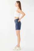 Kadın Paçası Kesik Jean Şort Koyu Mavi - 4