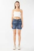 Kadın Paçası Kesik Jean Şort Koyu Mavi - 3