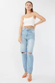 Kadın Dizi Yırtık Jean Pantolon Açık Mavi thumbnail 2