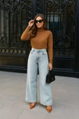 Kadın Buz Mavi Bol Paça Uzun Jean Pantolon thumbnail 1