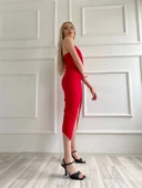 Kadın Askılı Yırtmaçlı Elbise Kırmızı thumbnail 8