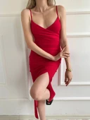 Kadın Askılı Yırtmaçlı Elbise Kırmızı thumbnail 5