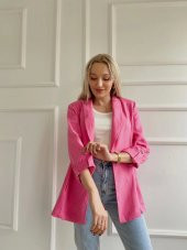 Kadın Katlanabilir Kol Detaylı Keten Ceket Pembe - 2