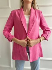 Kadın Katlanabilir Kol Detaylı Keten Ceket Pembe - 6