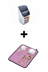 Tezgah Üstü Kaşıklık + Bulaşık Kurutma Matı 2li Mutfak Seti - 1